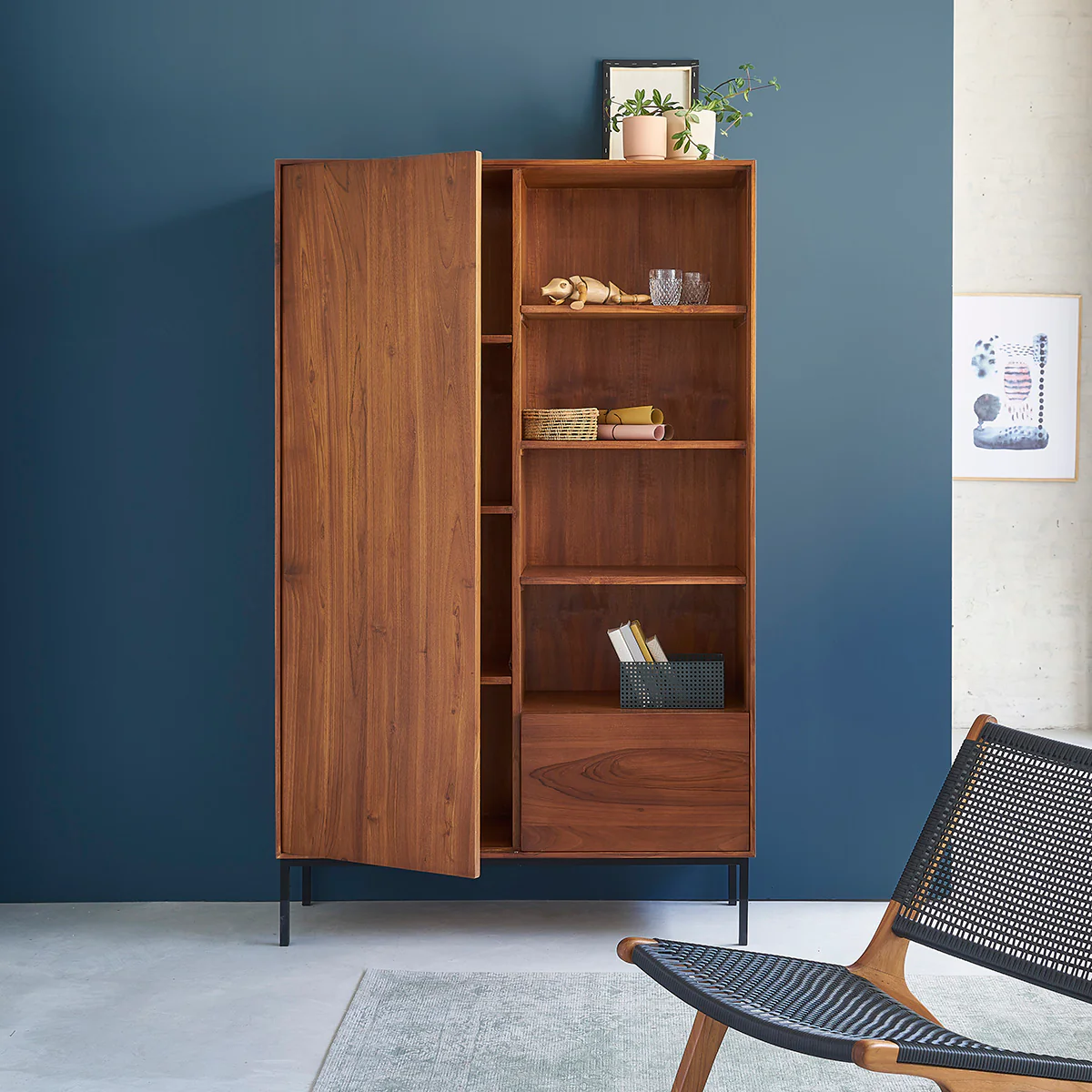 Armoire en teck massif et métal 110 cm - Image 3