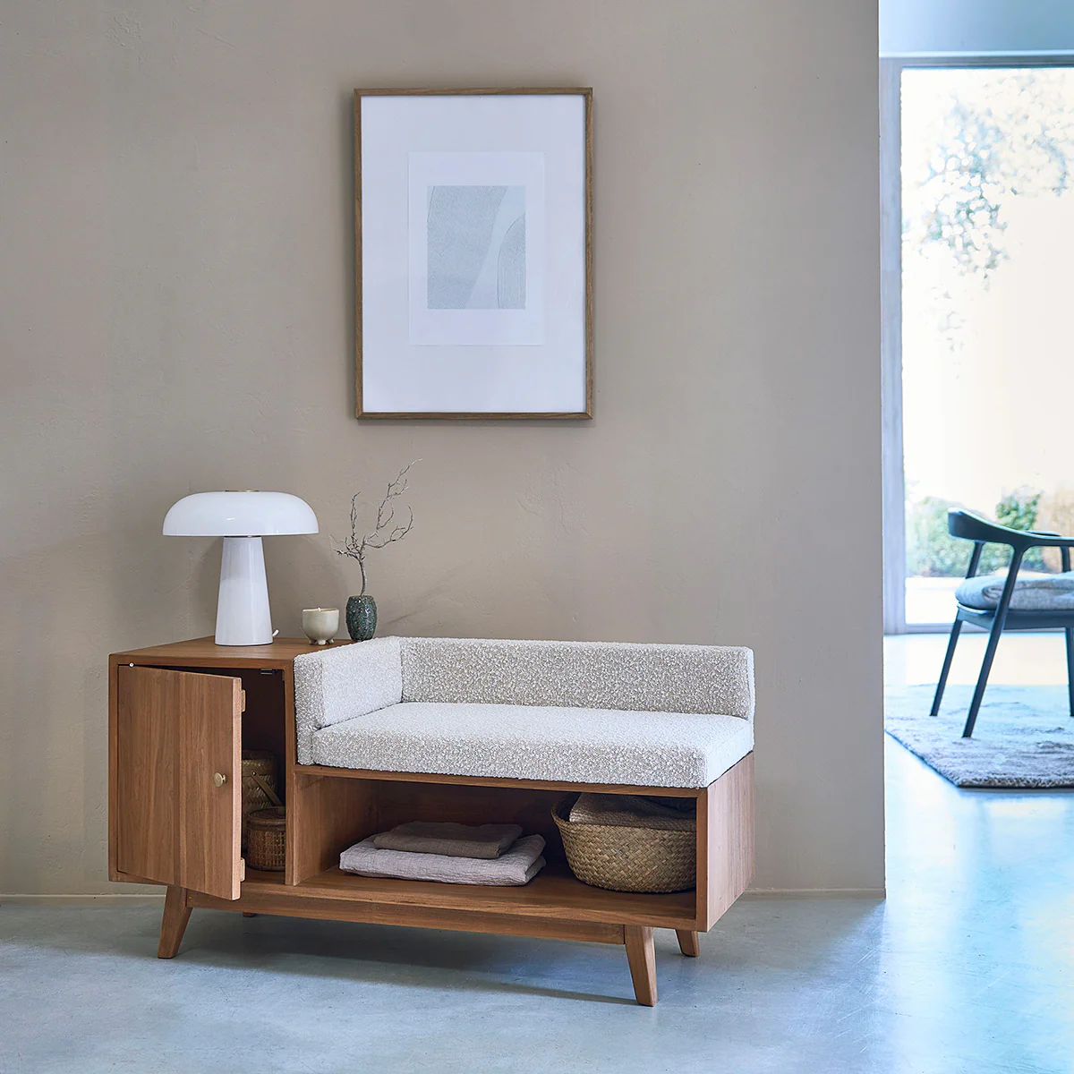 Banc en teck massif et tissu bouclette 120 cm - Image 3