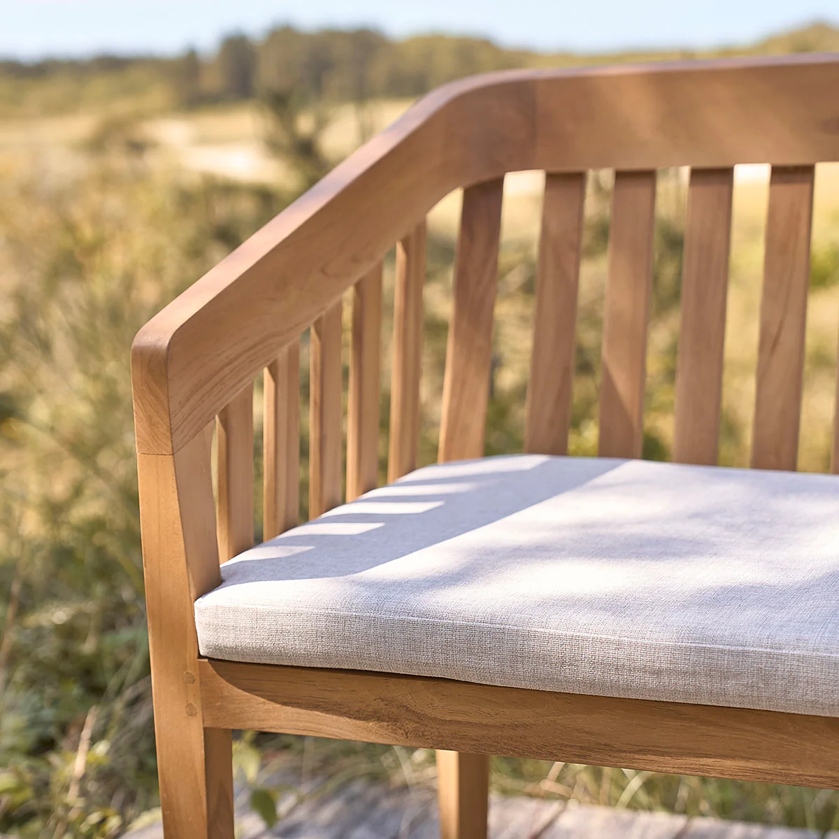 Banc de jardin arrondi en teck massif 150 cm avec coussin - Image 5
