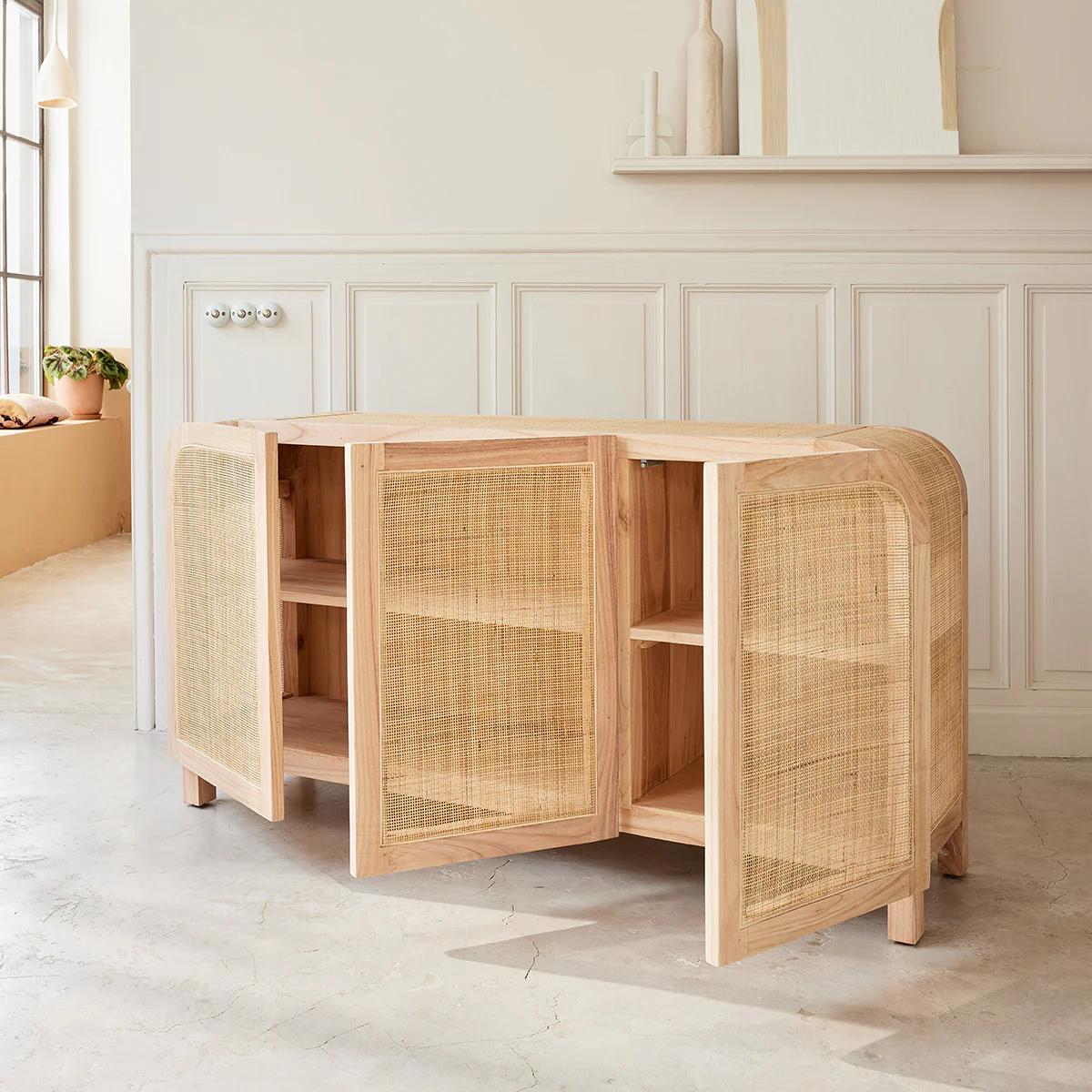 Buffet en mindi massif et cannage 150 cm - Image 3