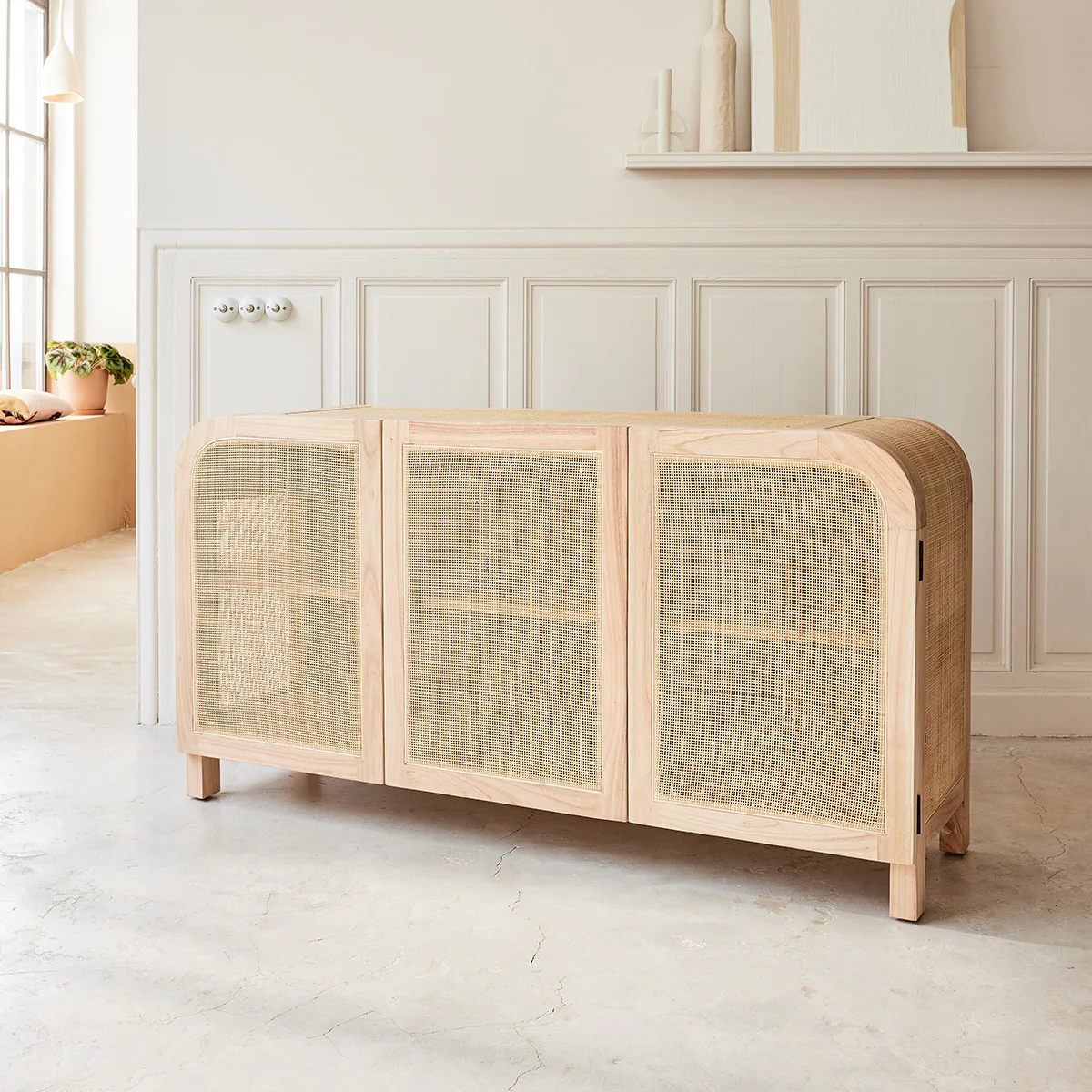 Buffet en mindi massif et cannage 150 cm - Image 4