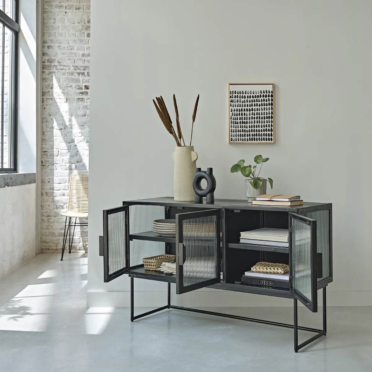 Buffet en métal et verre ondulé 120 cm - Image 3