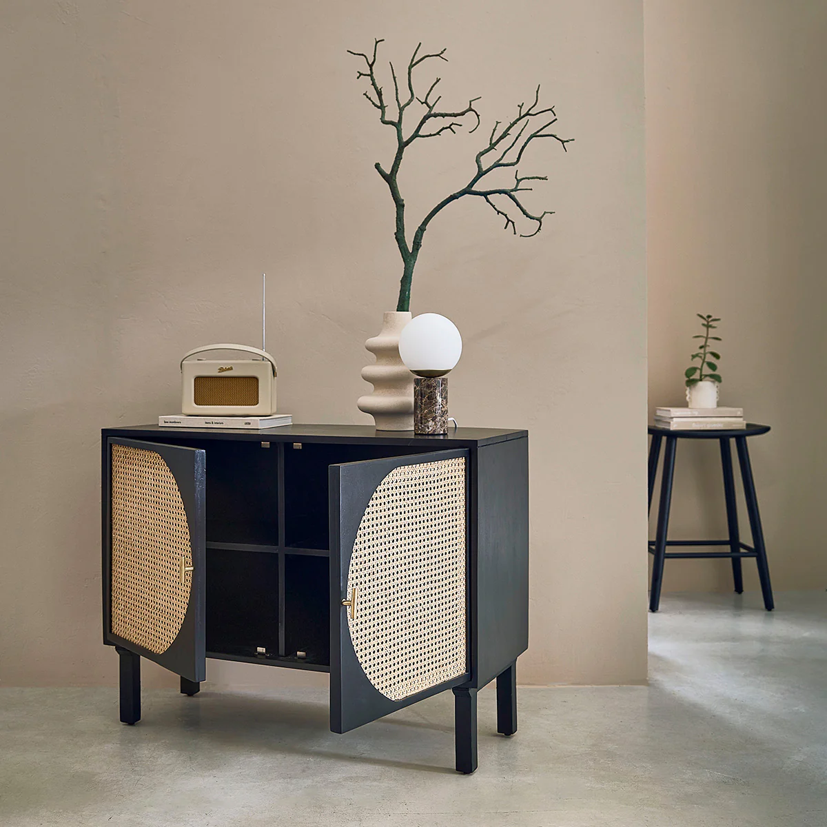 Buffet en manguier massif noir et cannage 100 cm - Image 3
