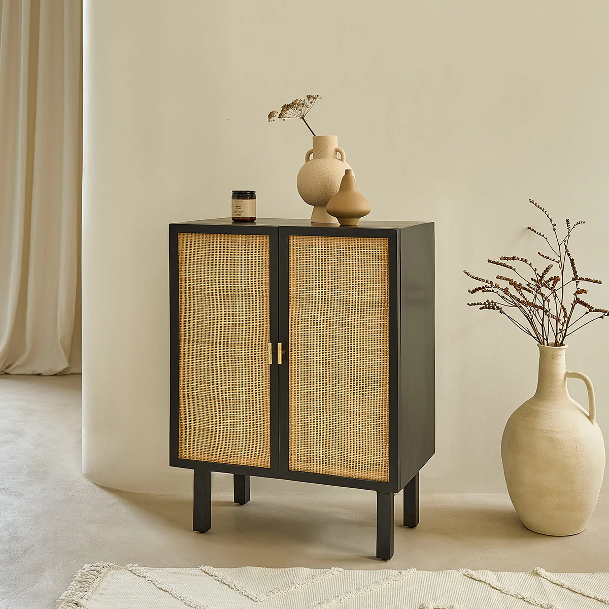 Buffet en manguier massif noir et cannage 68 cm - Image 3