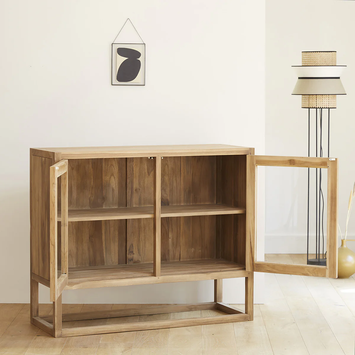 Buffet en teck massif et verre 120 cm - Image 3