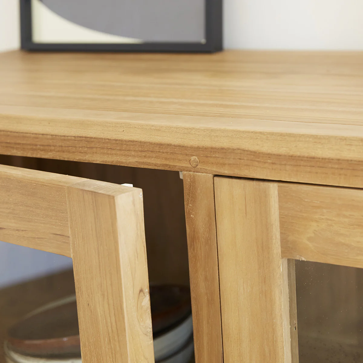 Buffet en teck massif et verre 120 cm - Image 4