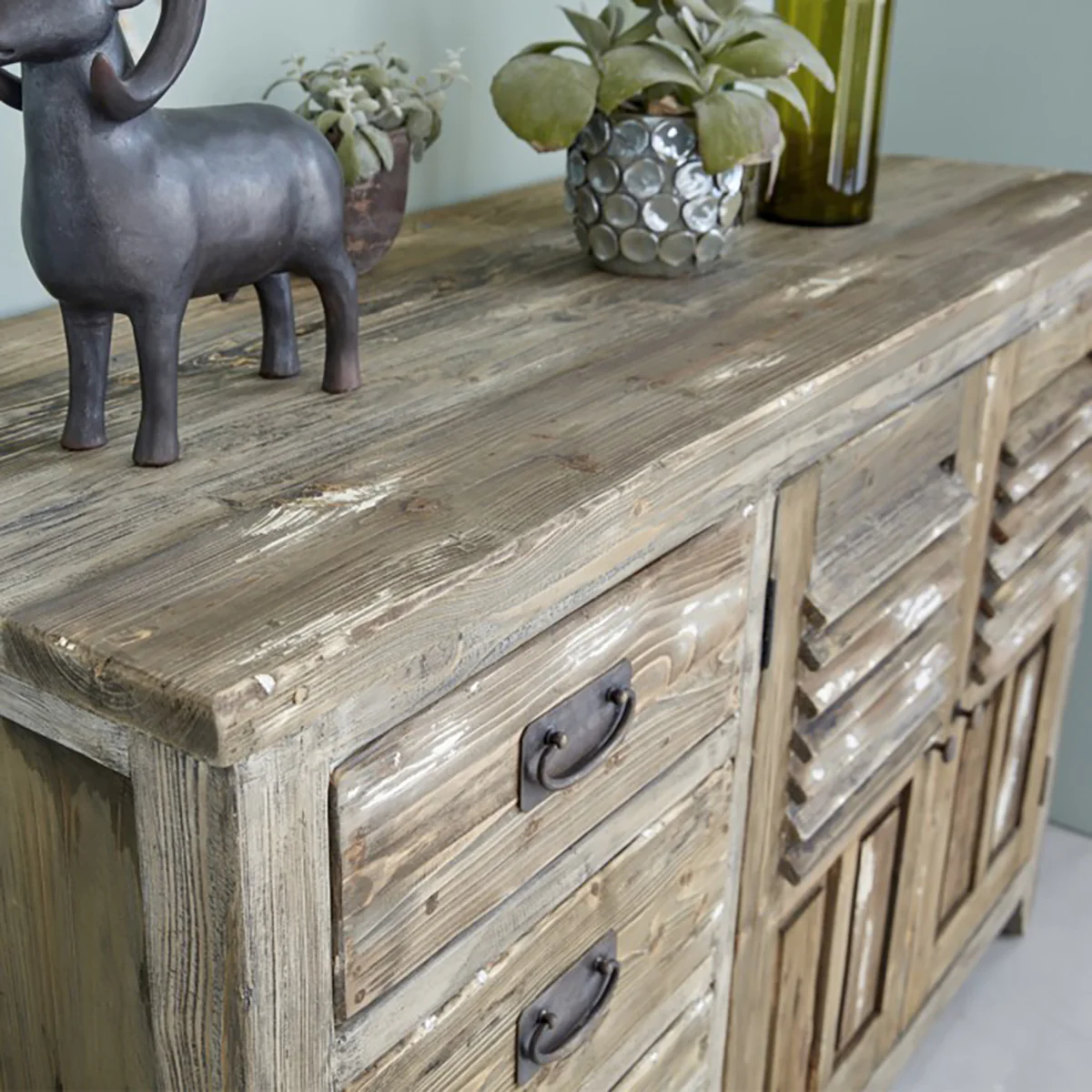 Buffet en bois recyclé massif 140 cm - Image 4