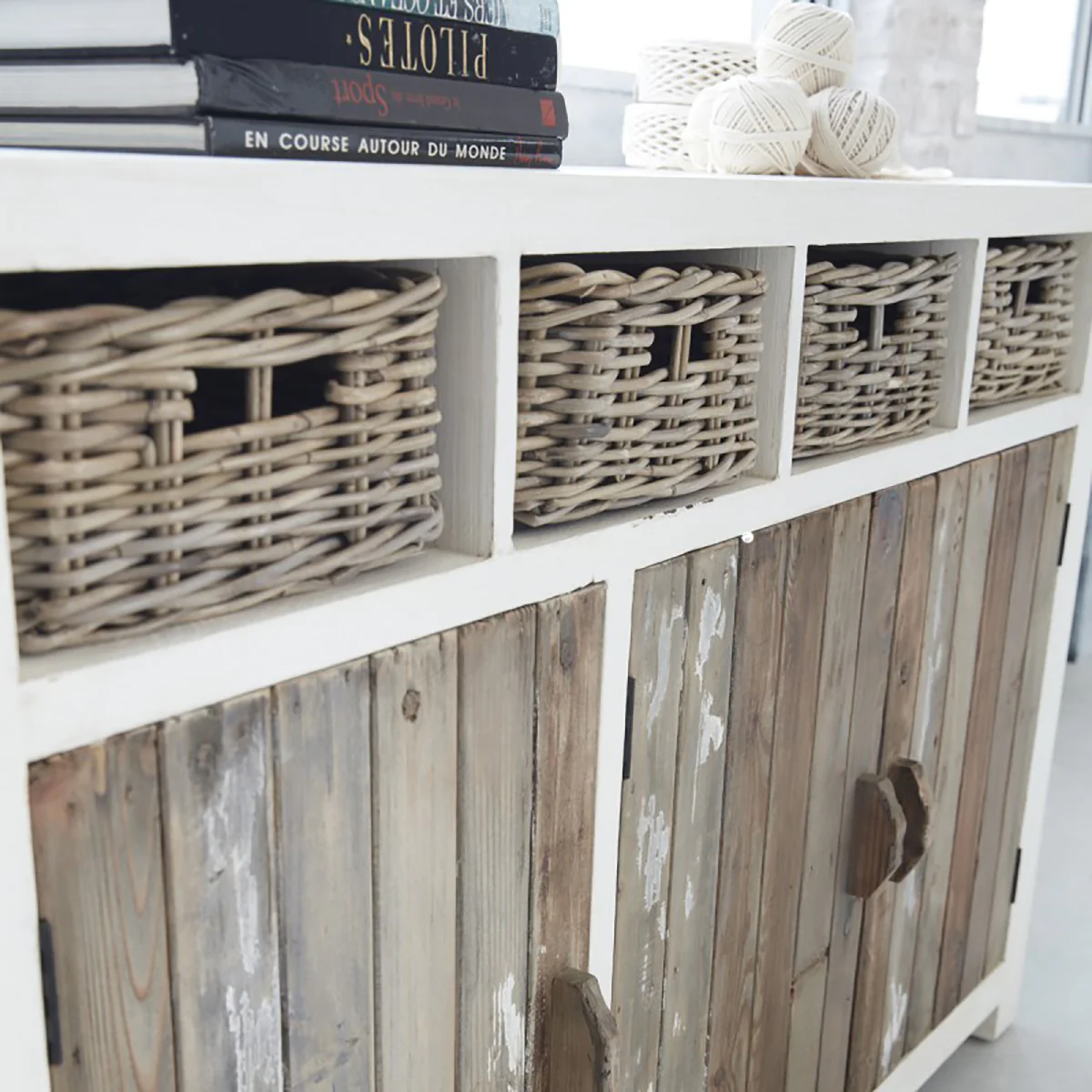 Buffet en bois recyclé massif 145 cm - Image 6