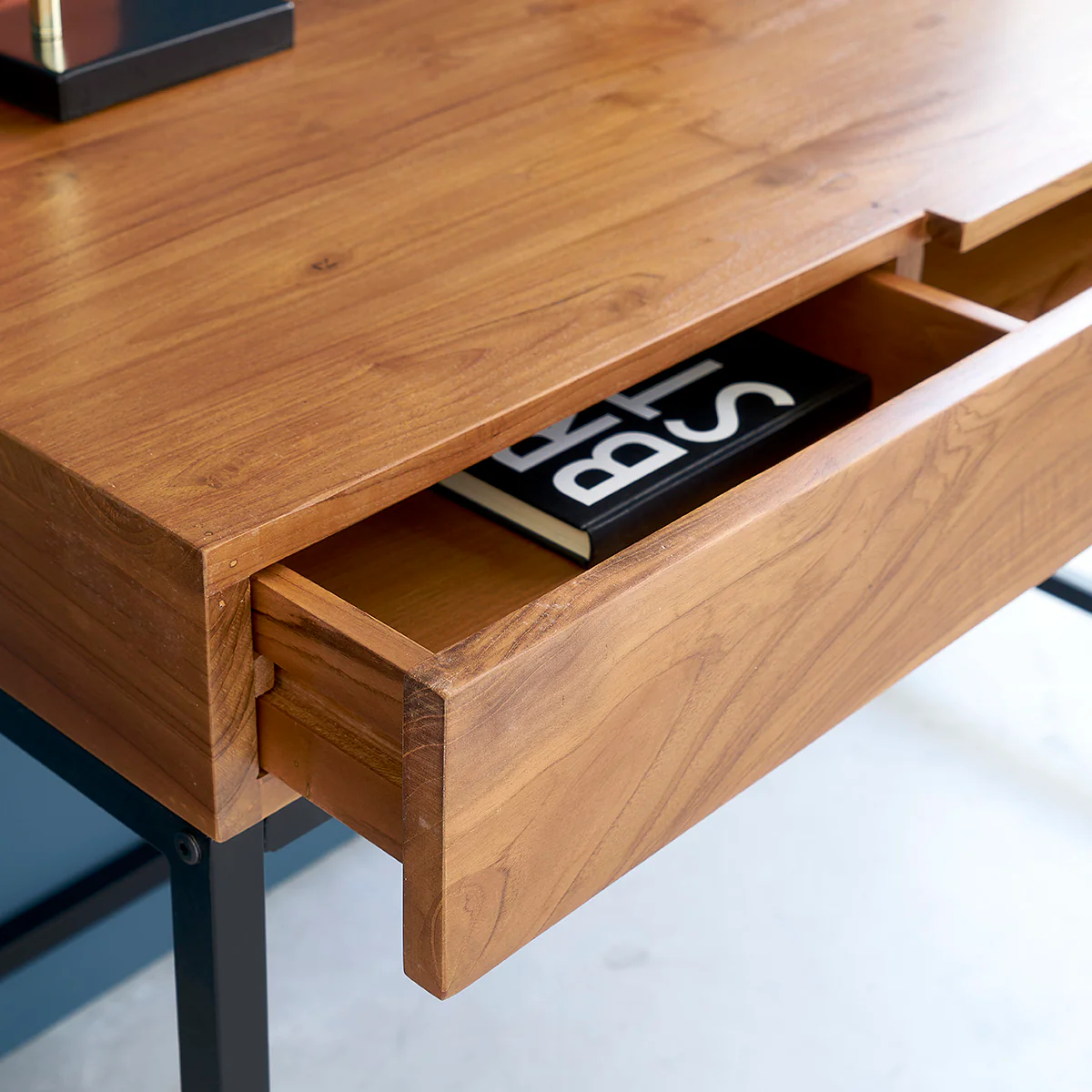 Bureau en teck massif et métal 120 cm - Image 4