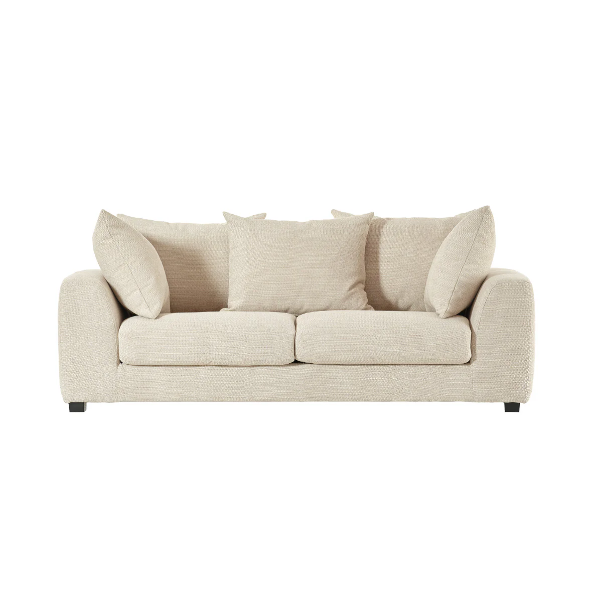 Canapé droit convertible 3 places en tissu texturé beige chiné - Image 2