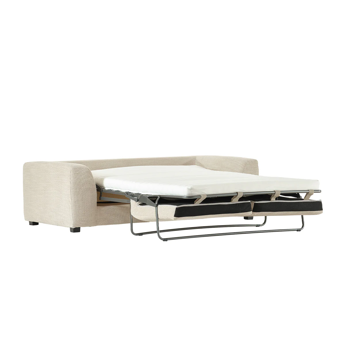 Canapé droit convertible 3 places en tissu texturé beige chiné - Image 3