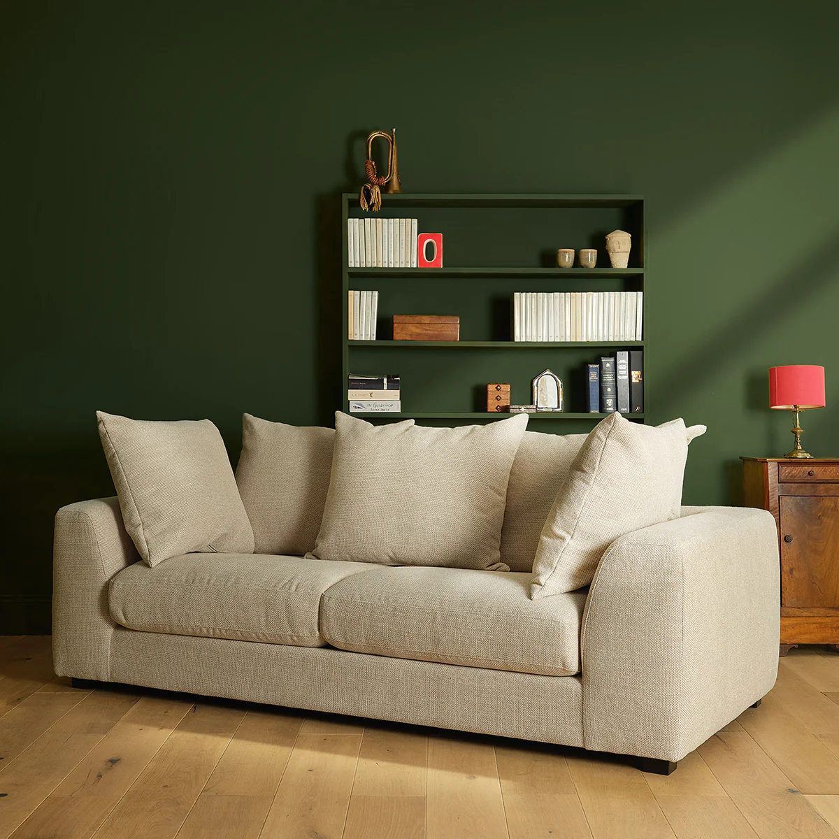 Canapé droit convertible 3 places en tissu texturé beige chiné - Image 4