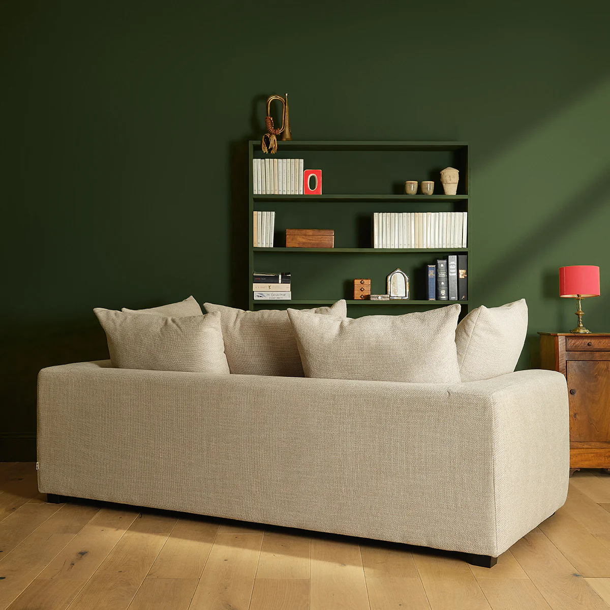 Canapé droit convertible 3 places en tissu texturé beige chiné - Image 5