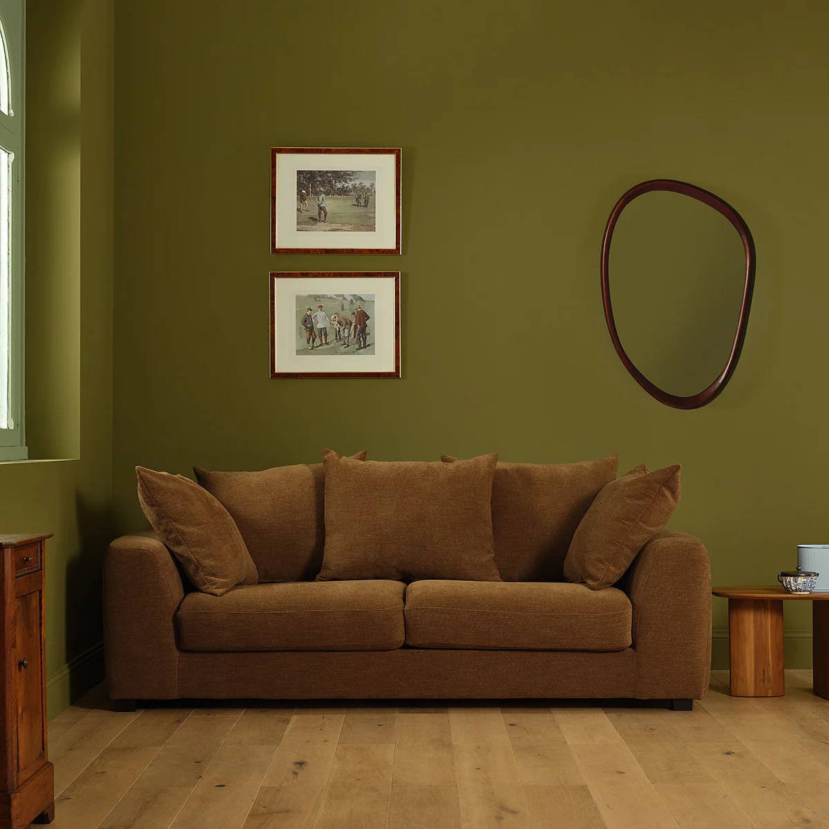 Canapé droit convertible 3 places en tissu effet lin bronze