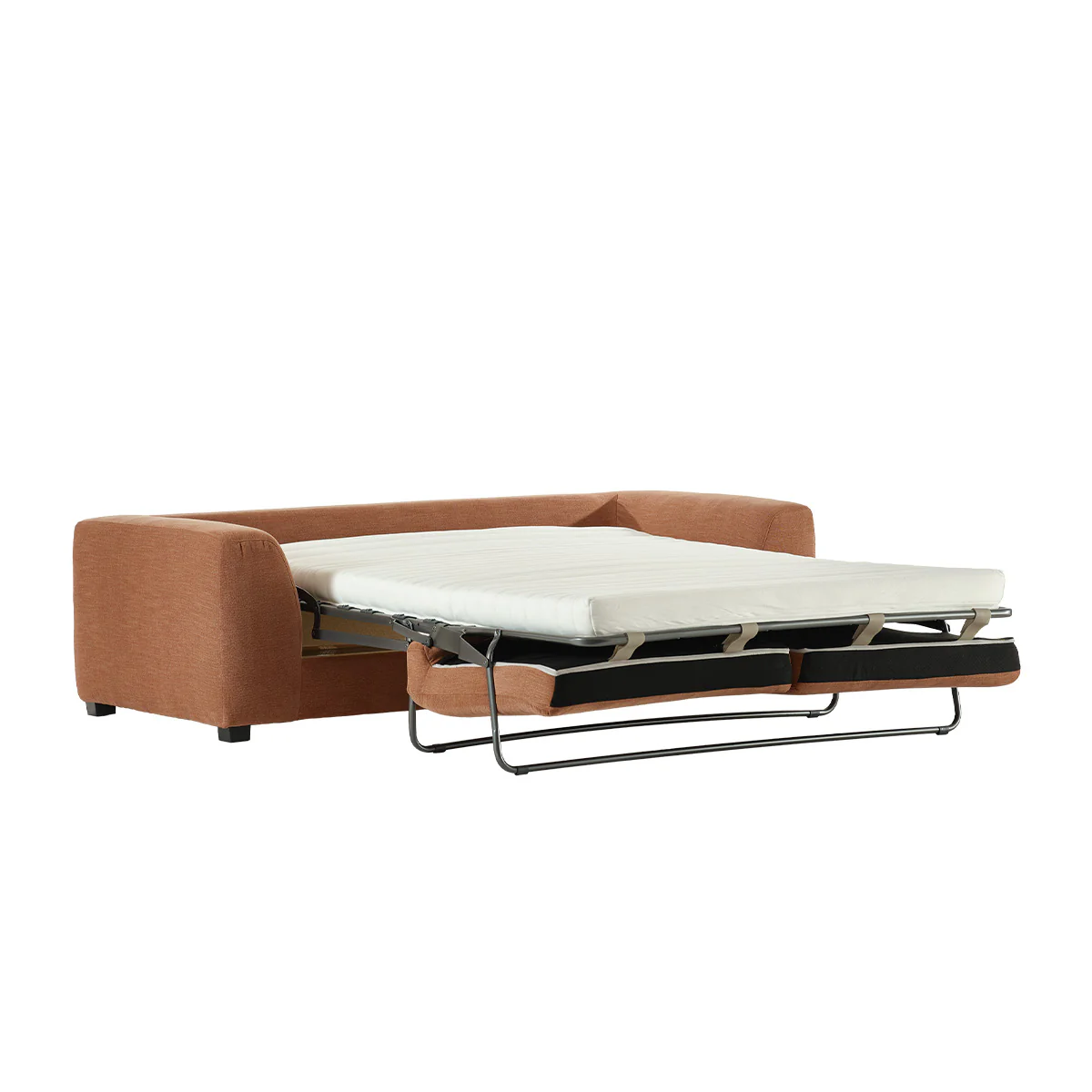 Canapé droit convertible 3 places en tissu effet lin terracotta - Image 3