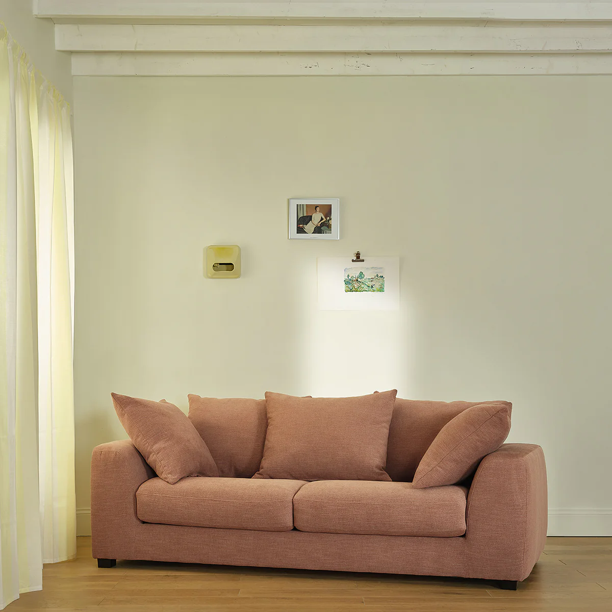 Canapé droit convertible 3 places en tissu effet lin terracotta - Image 4
