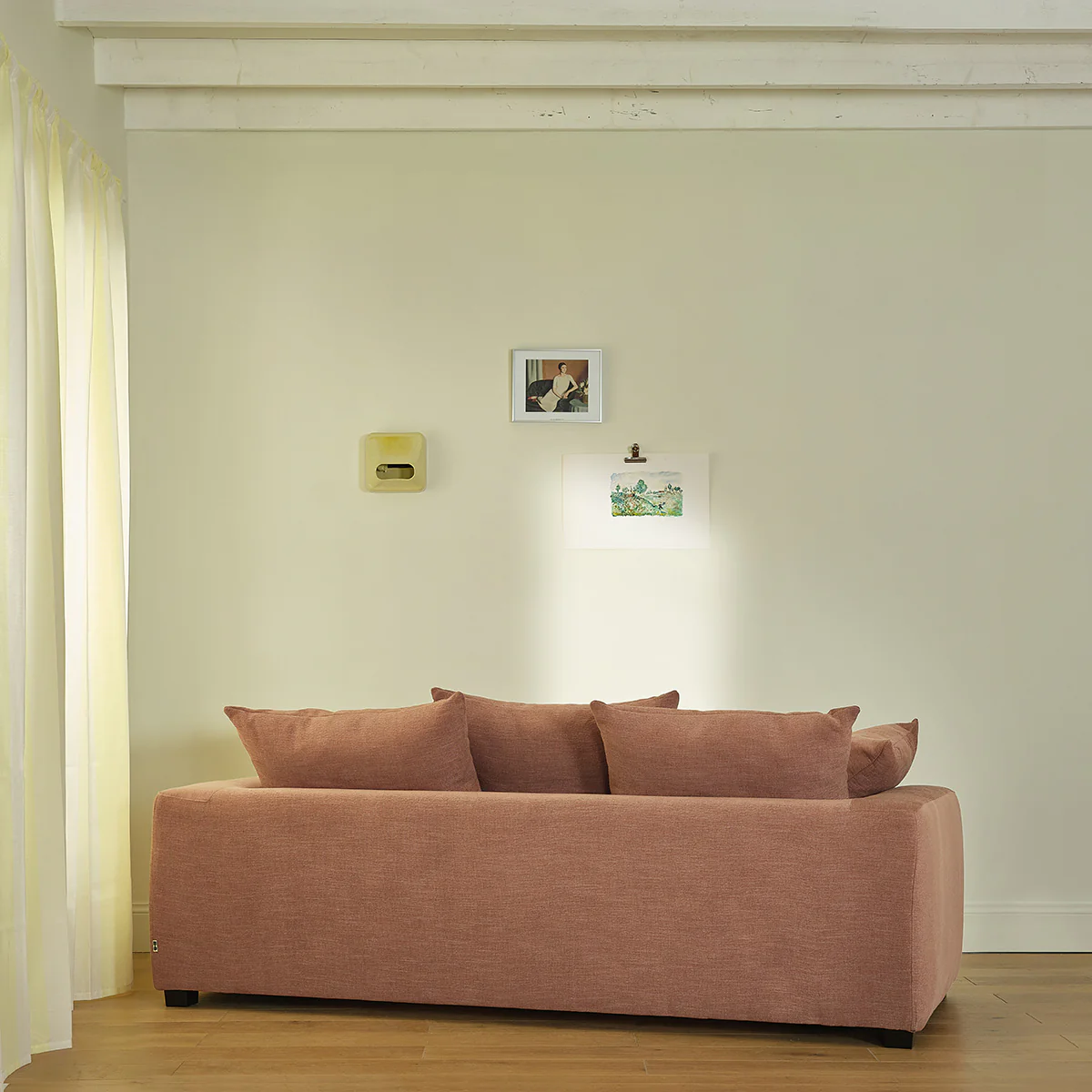 Canapé droit convertible 3 places en tissu effet lin terracotta - Image 5