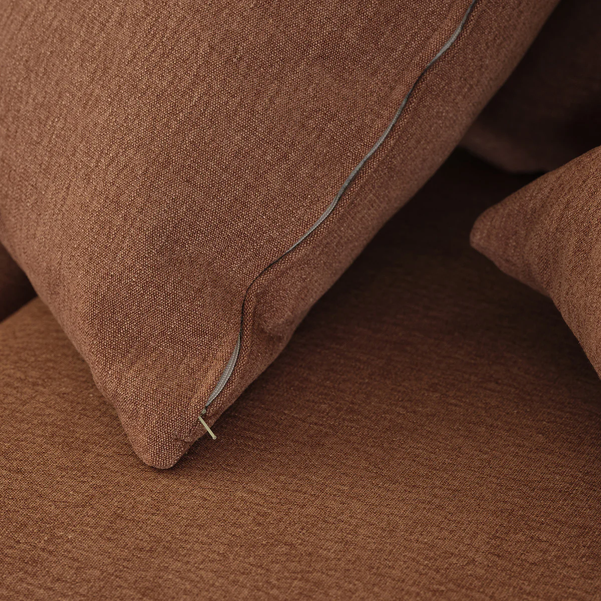 Canapé droit convertible 3 places en tissu effet lin terracotta - Image 6