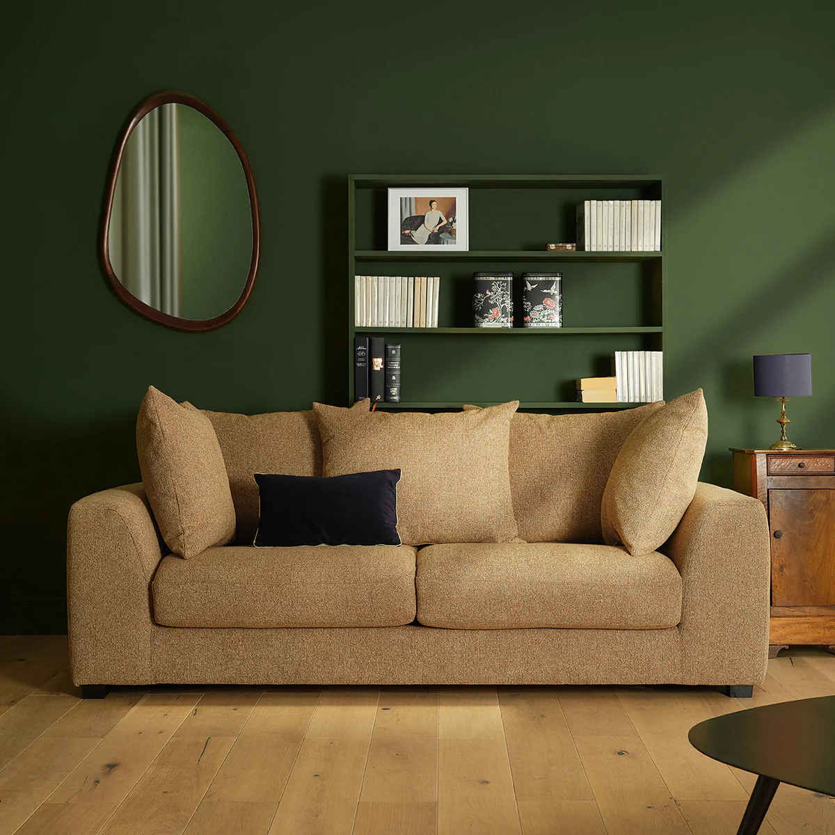 Canapé droit convertible 3 places en tissu texturé marron clair chiné