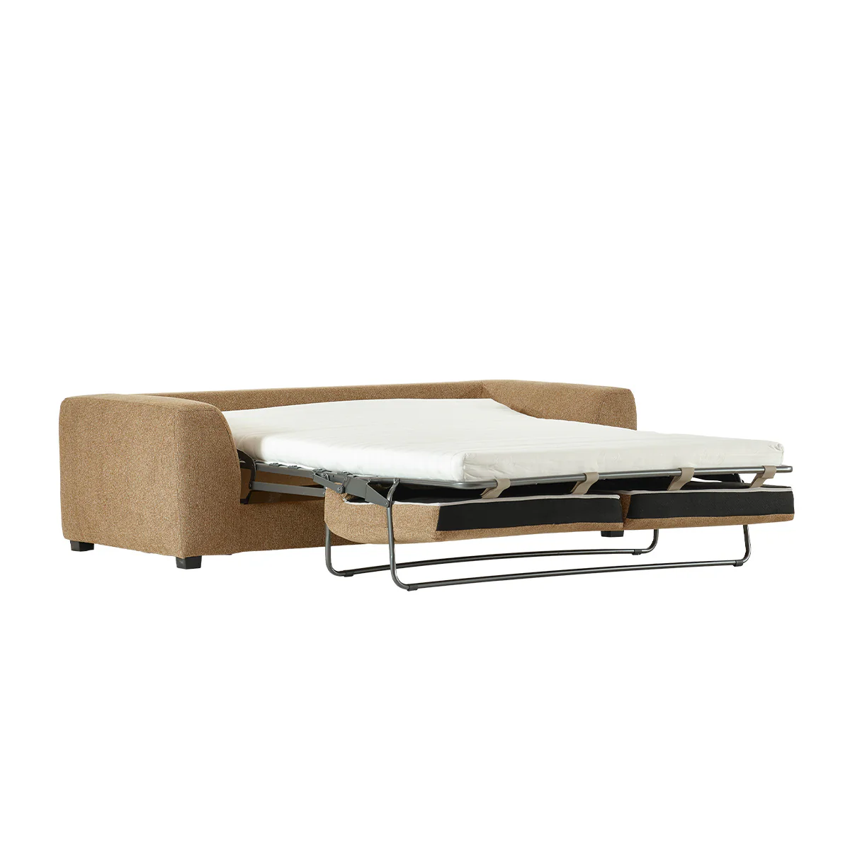 Canapé droit convertible 3 places en tissu texturé marron clair chiné - Image 3