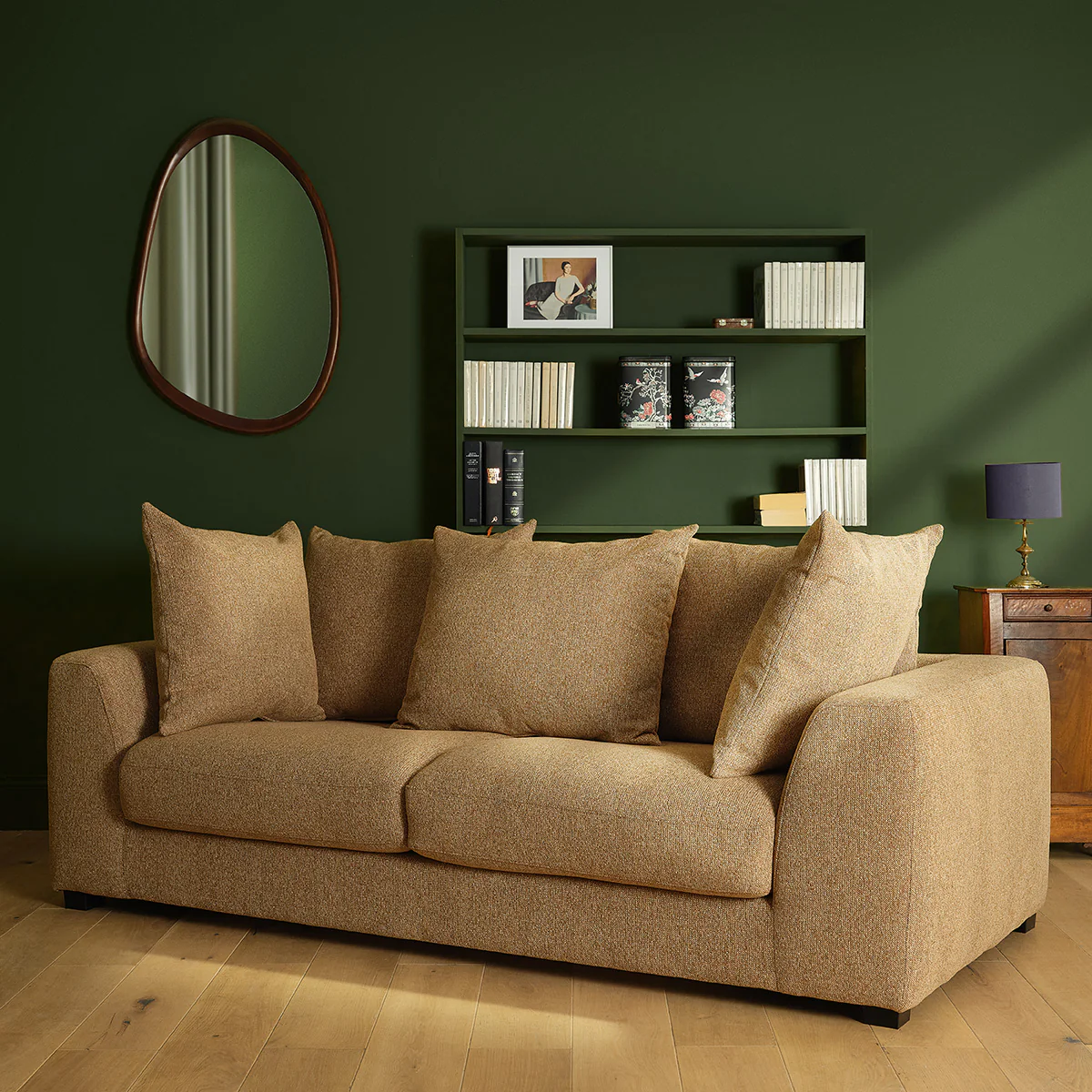 Canapé droit convertible 3 places en tissu texturé marron clair chiné - Image 4
