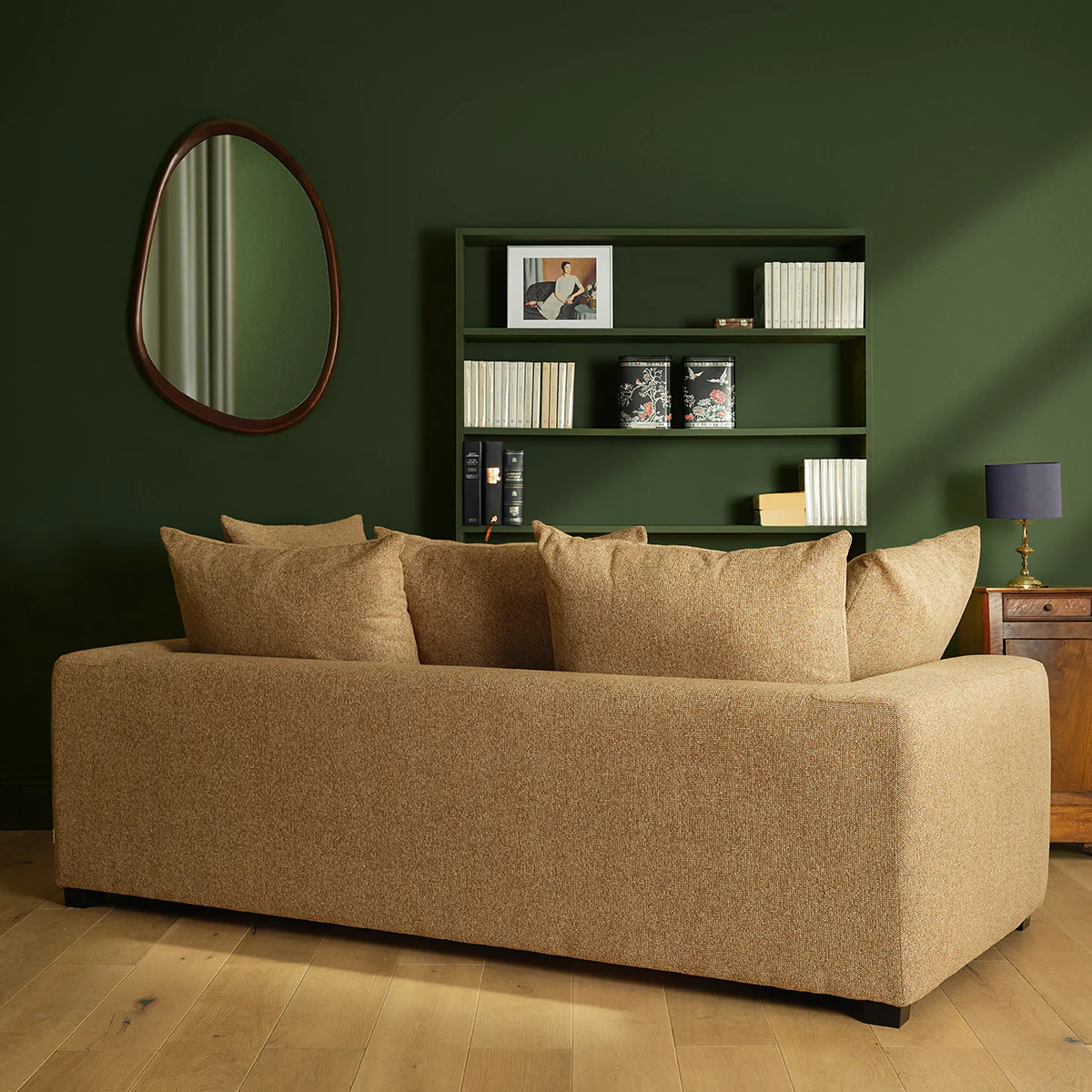 Canapé droit convertible 3 places en tissu texturé marron clair chiné - Image 5