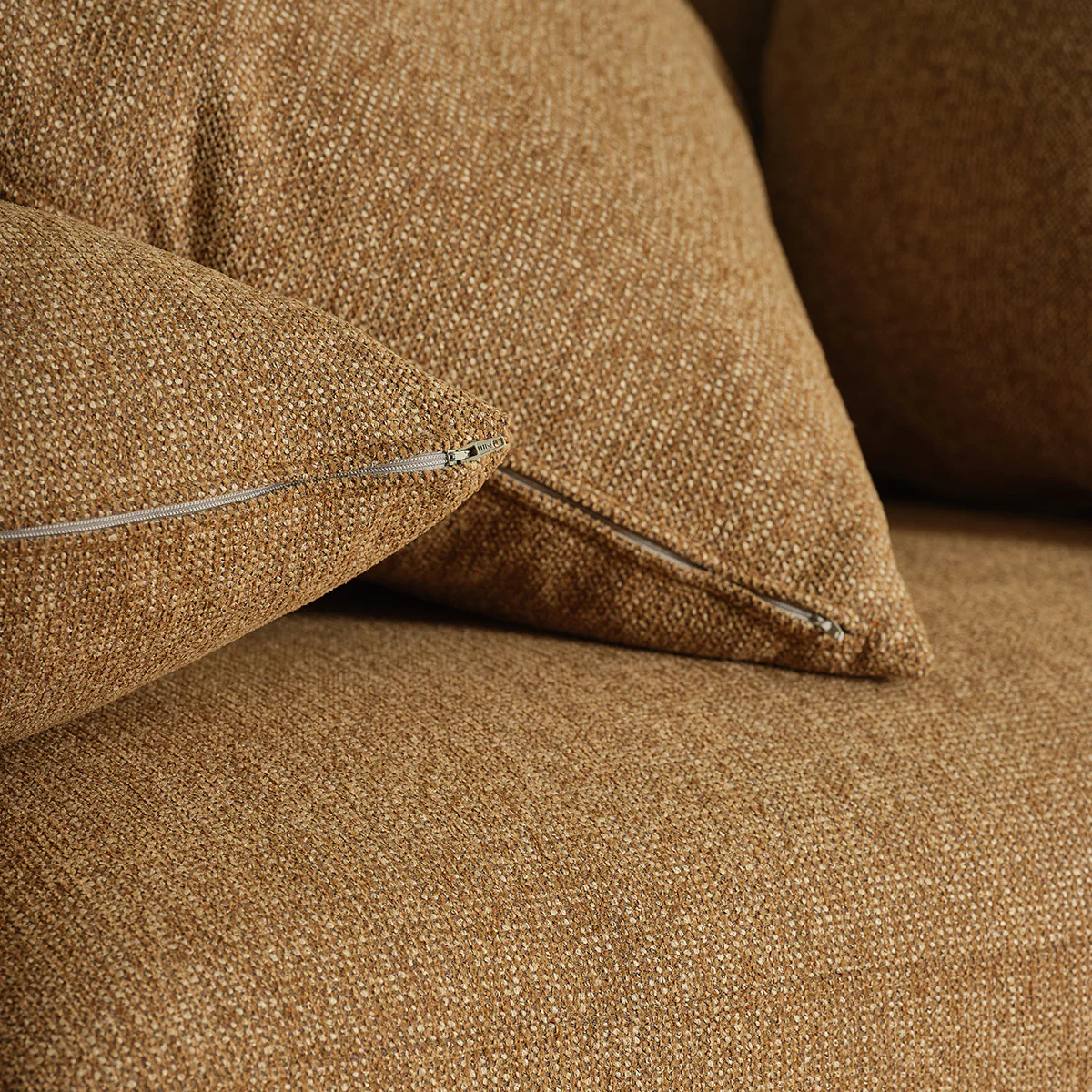 Canapé droit convertible 3 places en tissu texturé marron clair chiné - Image 6