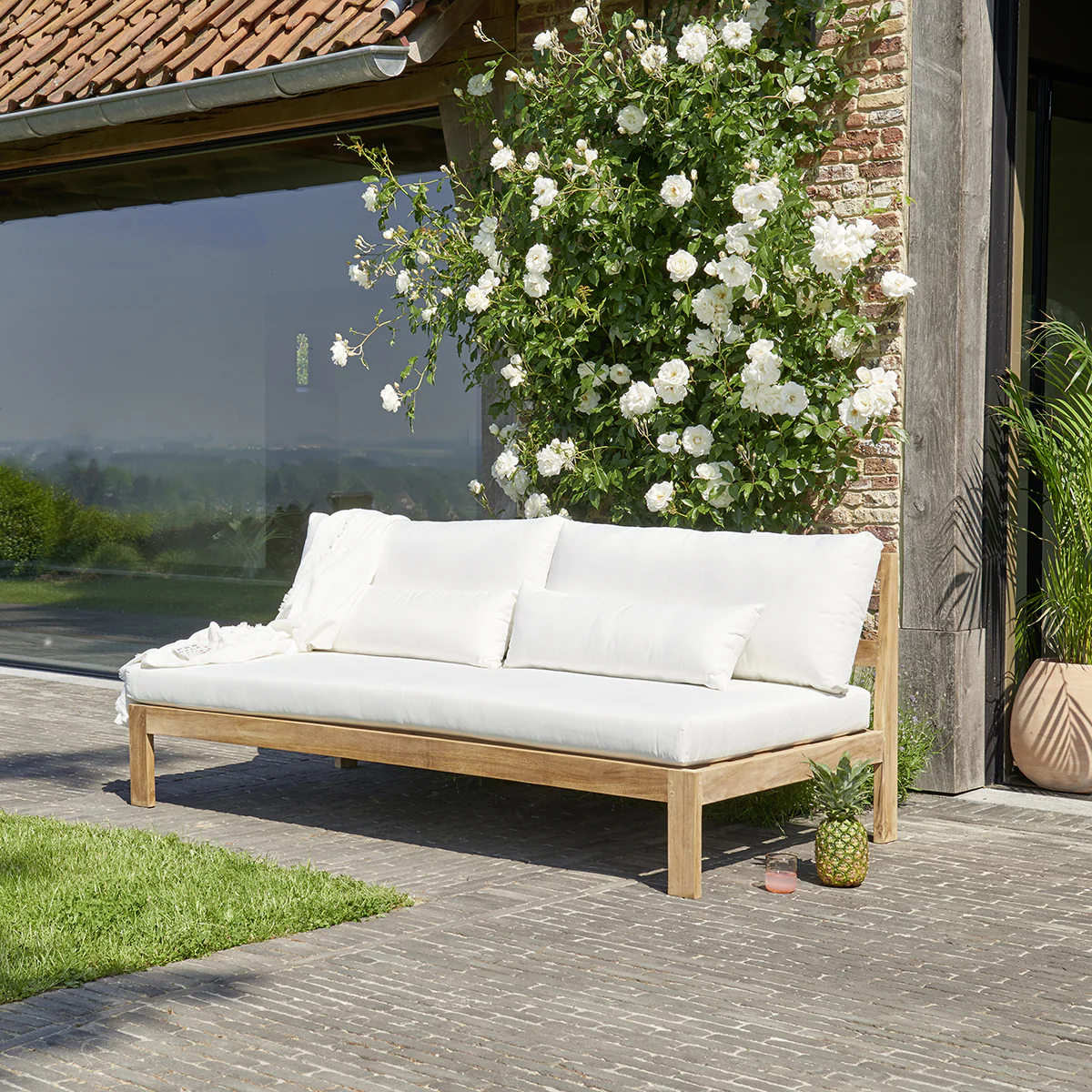 Canapé de jardin en teck massif blanc 3 places - Image 3