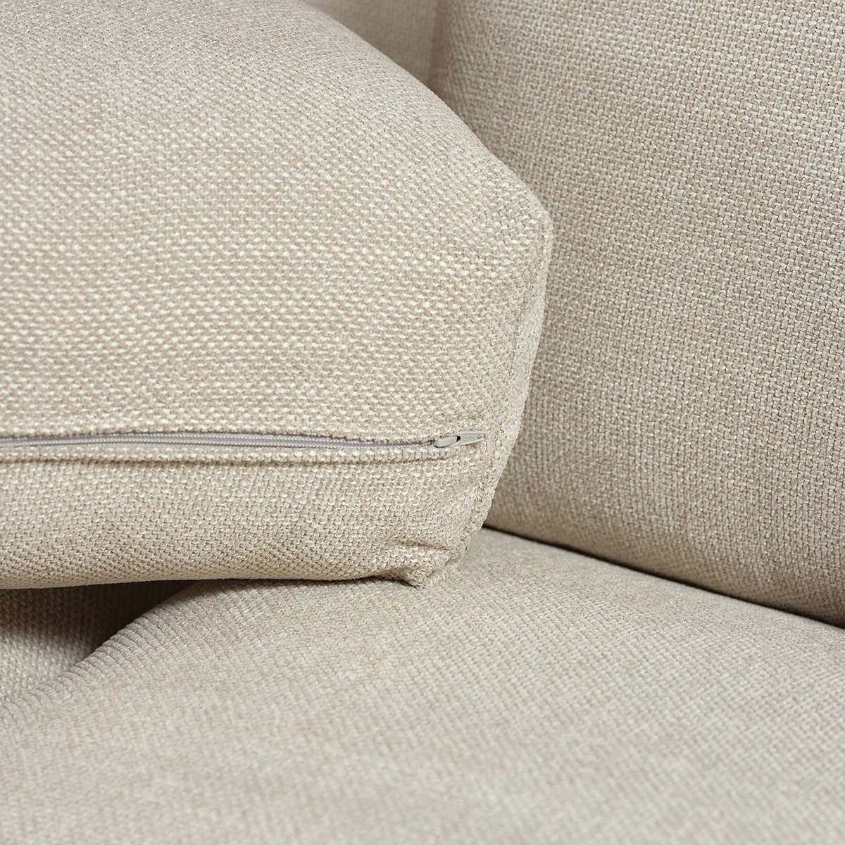 Canapé droit 3 places en tissu texturé beige chiné - Image 5