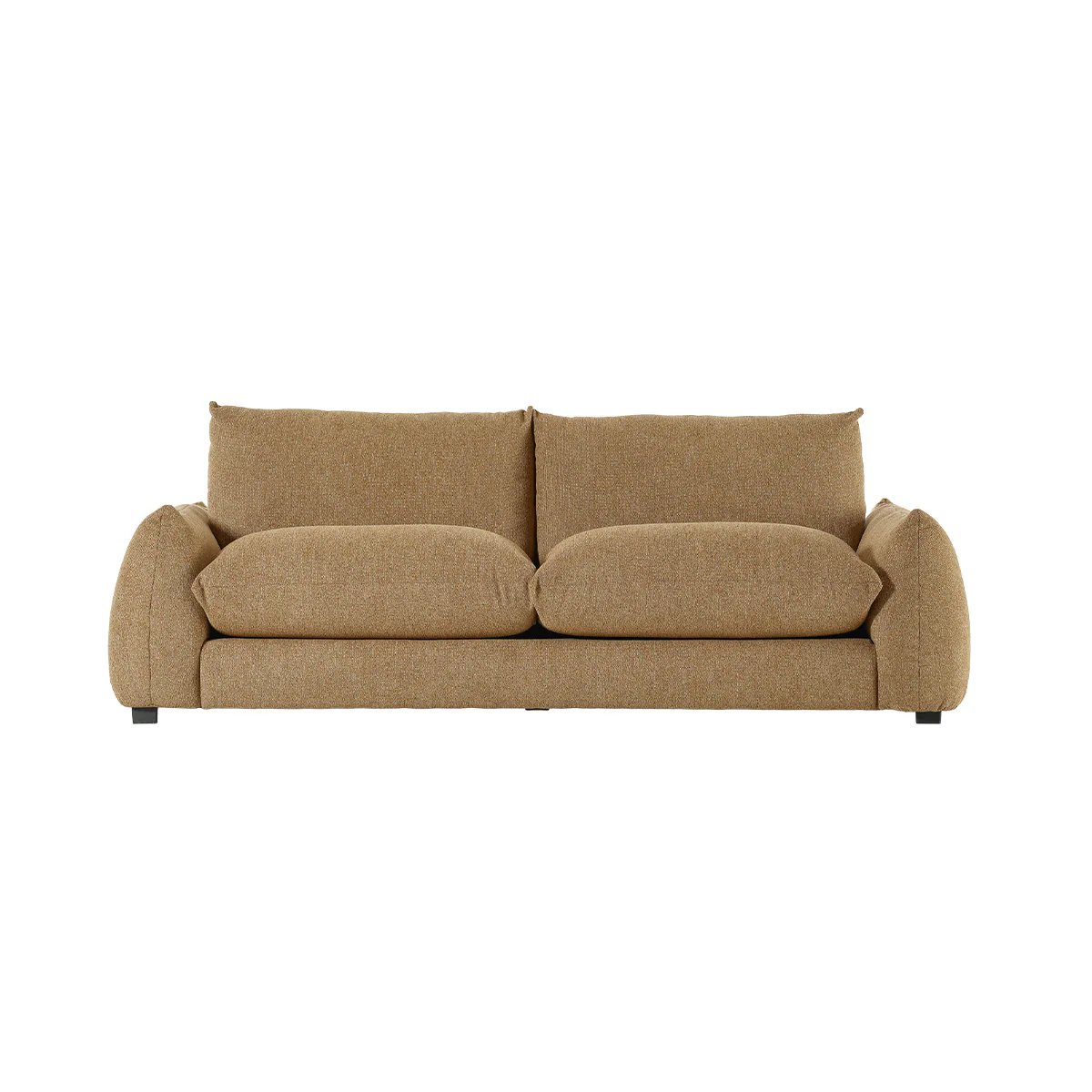 Canapé droit 3 places en tissu texturé marron clair chiné - Image 2