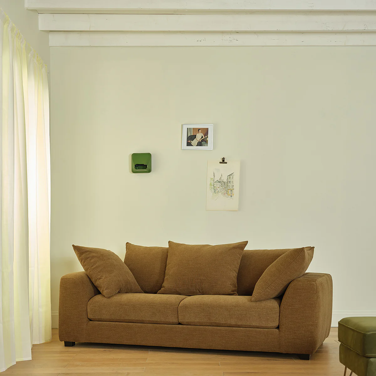 Canapé droit 3 places en tissu effet lin bronze - Image 3