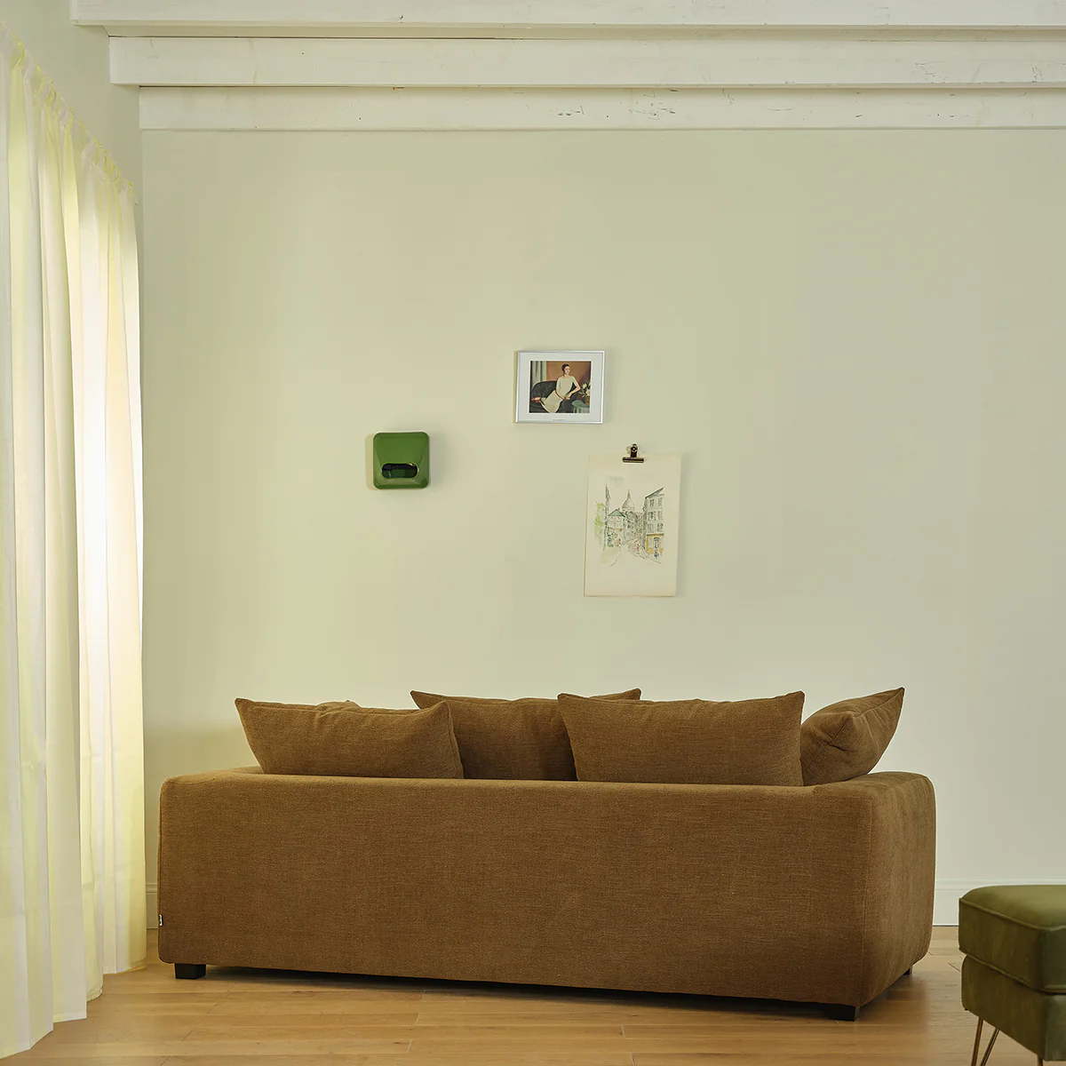 Canapé droit 3 places en tissu effet lin bronze - Image 4