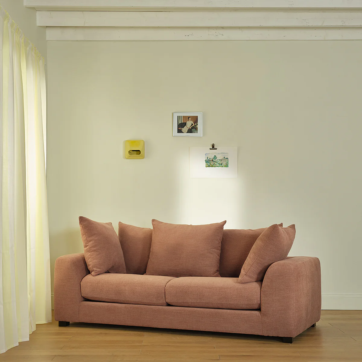 Canapé droit 3 places en tissu effet lin terracotta - Image 3