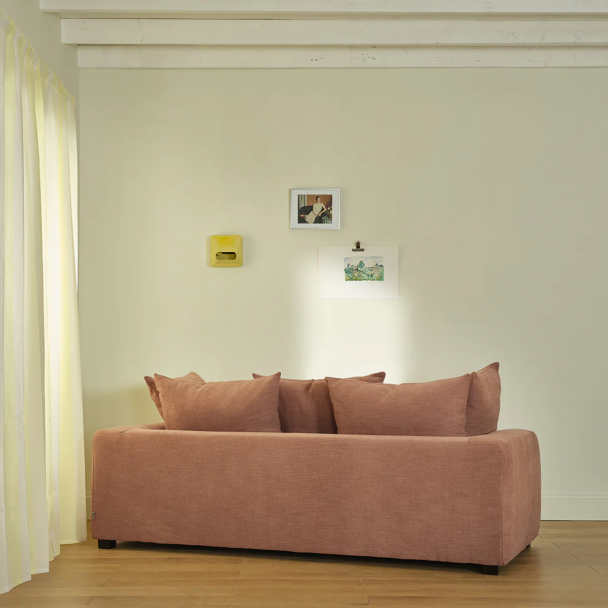 Canapé droit 3 places en tissu effet lin terracotta - Image 4