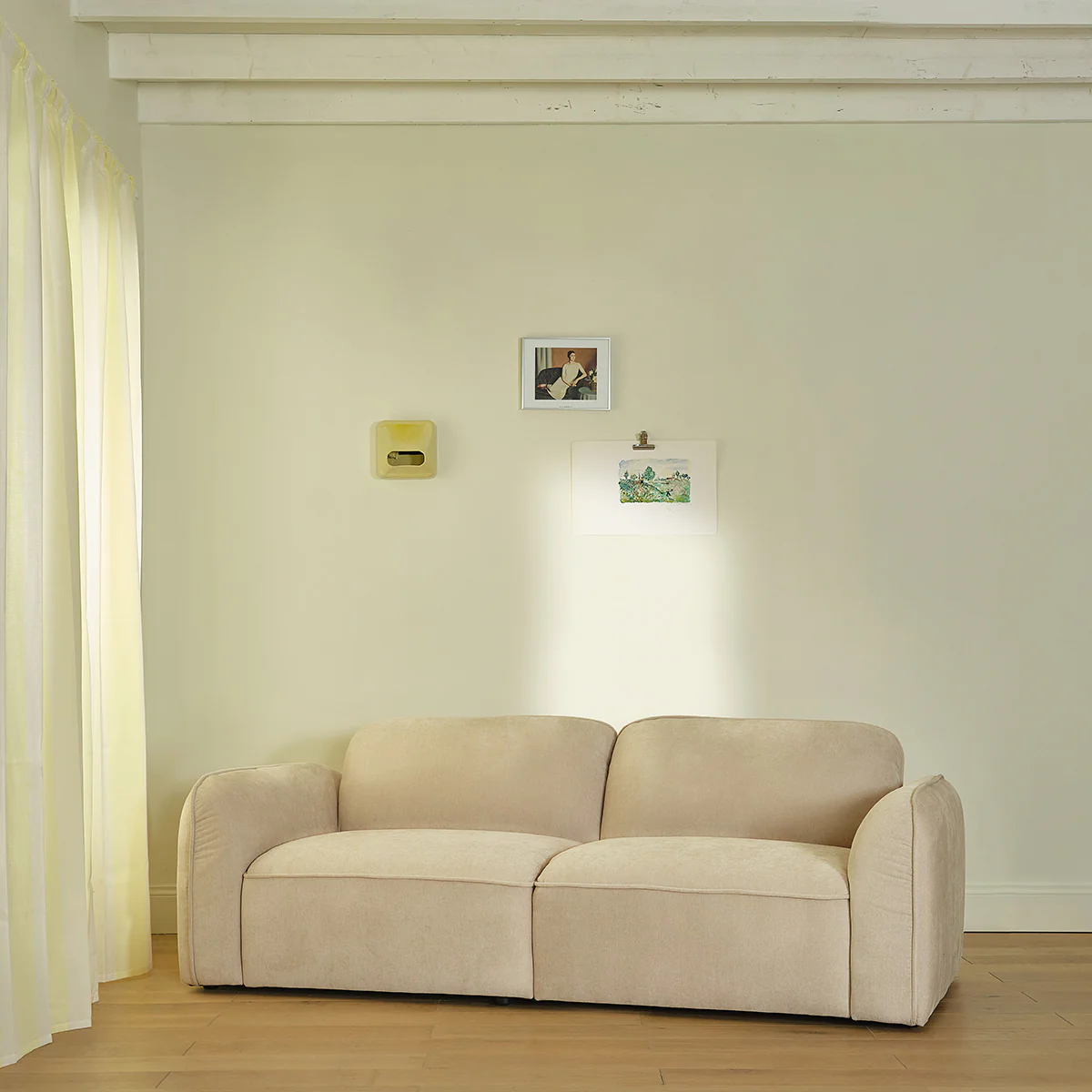 Canapé droit 3 places en velours beige chiné - Image 3