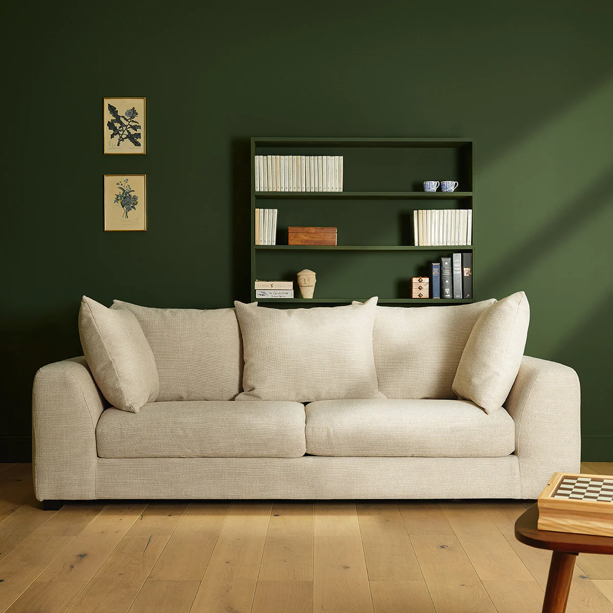 Canapé droit 4 places en tissu texturé beige chiné