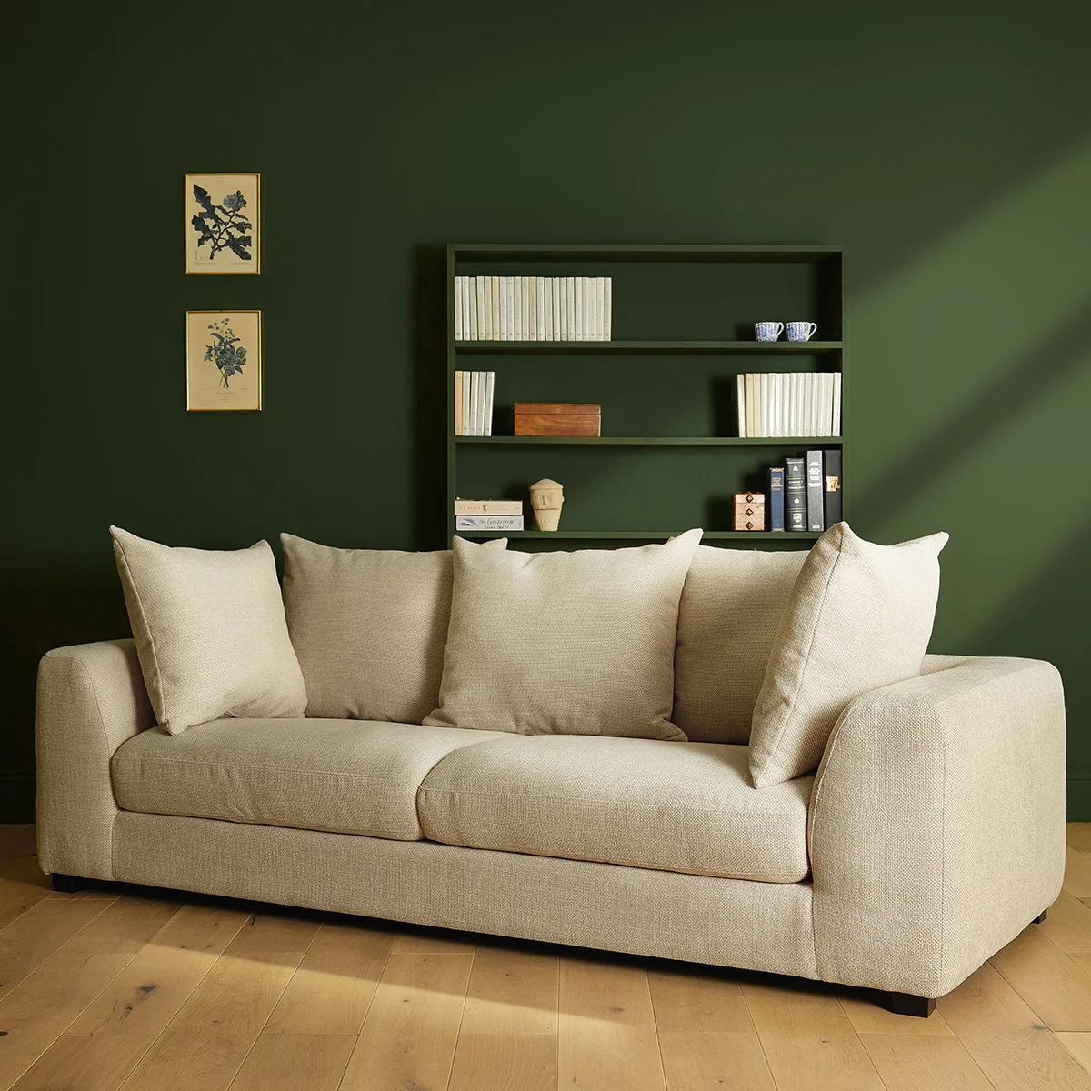 Canapé droit 4 places en tissu texturé beige chiné - Image 3