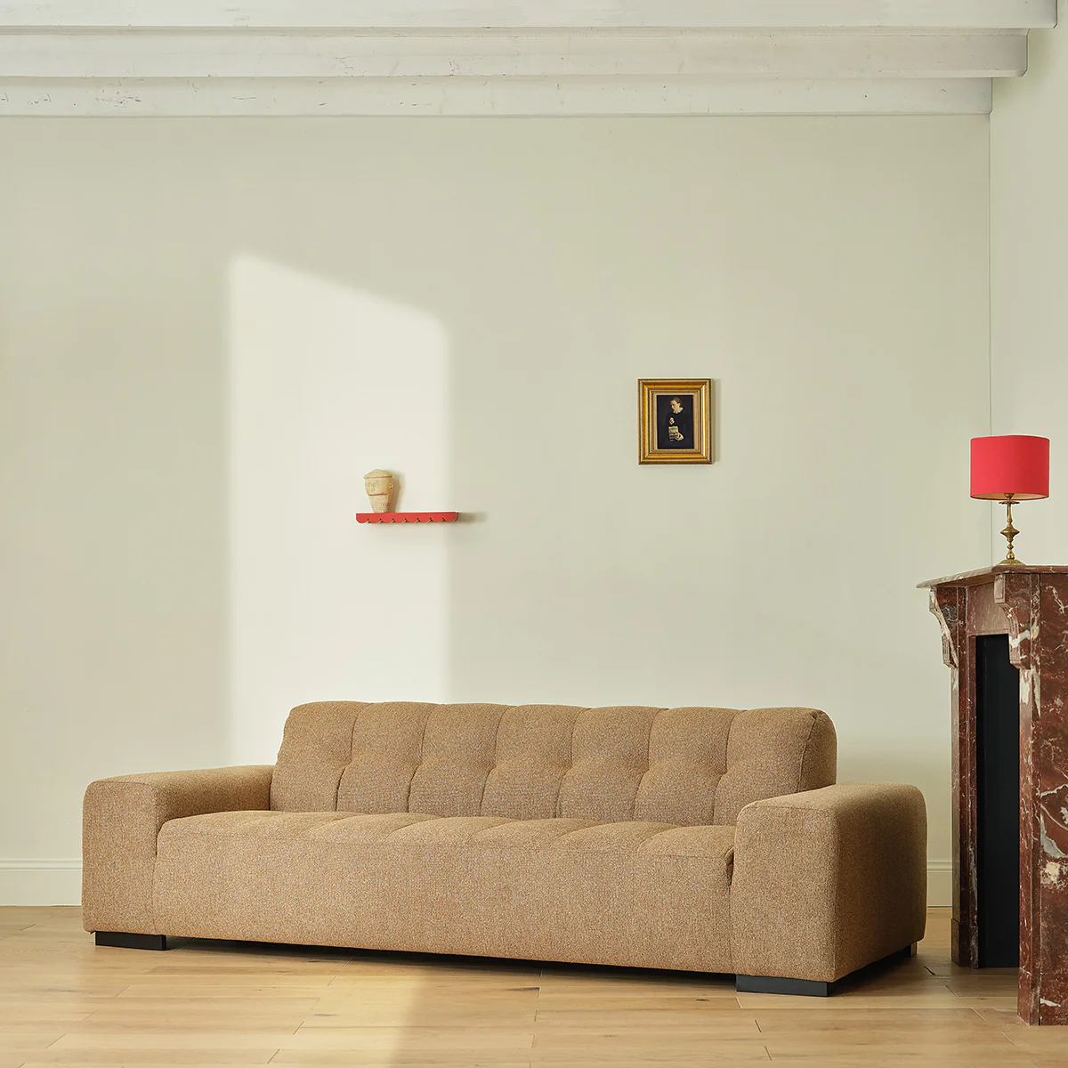 Canapé droit 4 places en tissu texturé marron clair chiné - Image 3