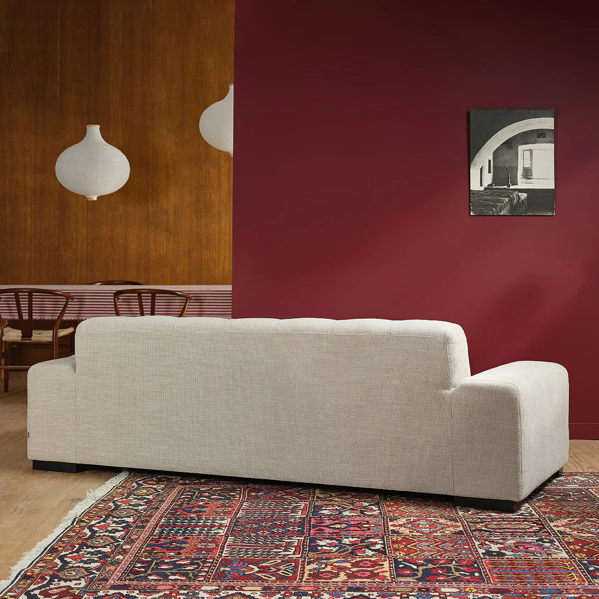 Canapé droit 4 places en tissu texturé beige chiné - Image 4