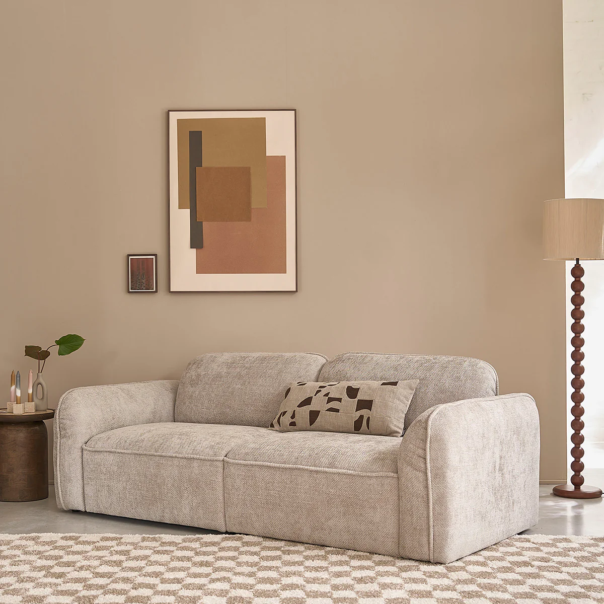 Canapé droit 3 places en velours tressé beige - Image 3
