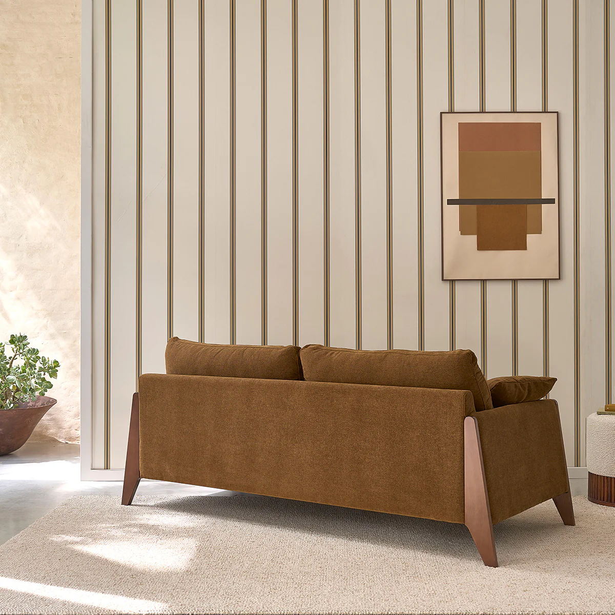 Canapé droit 3 places en bois massif et tissu velours bronze - Image 4