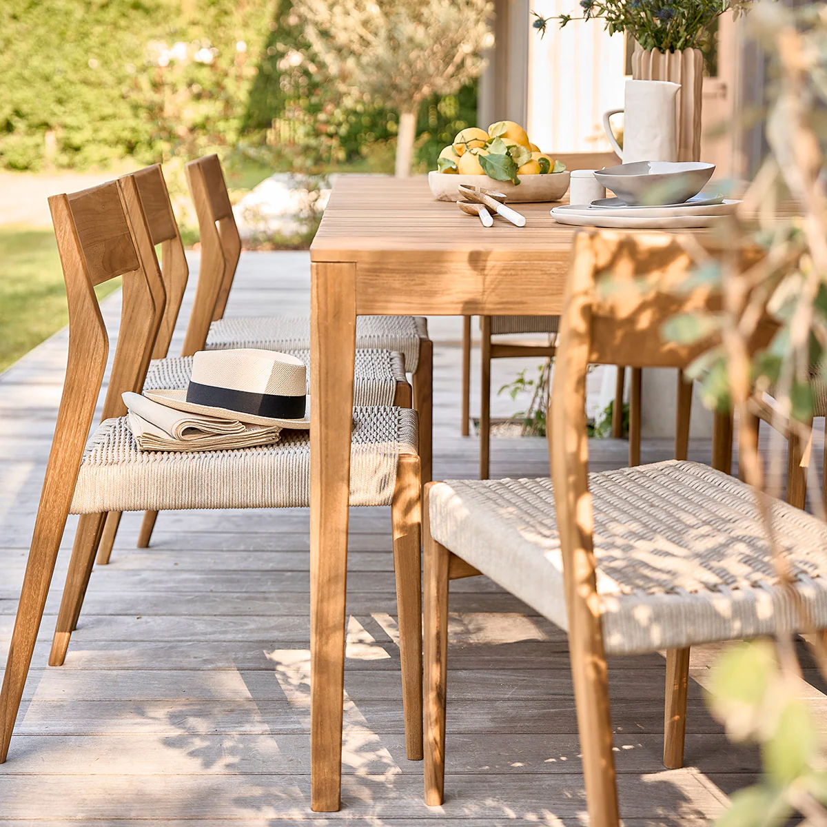 Chaise de jardin en teck massif et cordage beige (lot de 2) - Image 8