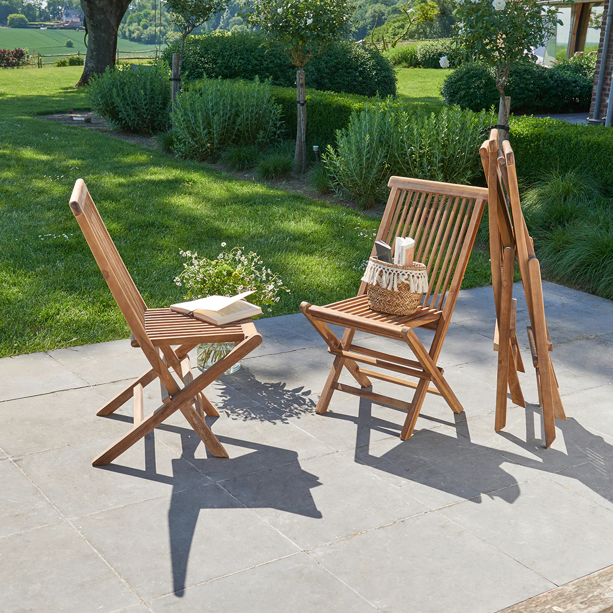 Chaise de jardin en teck huilé massif pliante (lot de 4) - Image 3