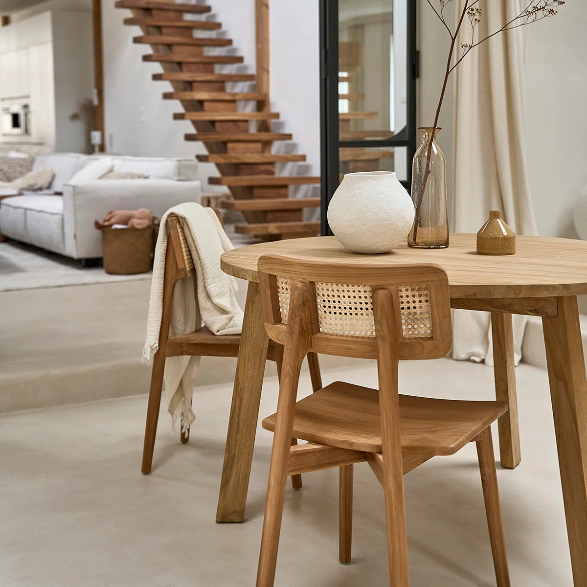 Chaise en teck massif et cannage - Image 8