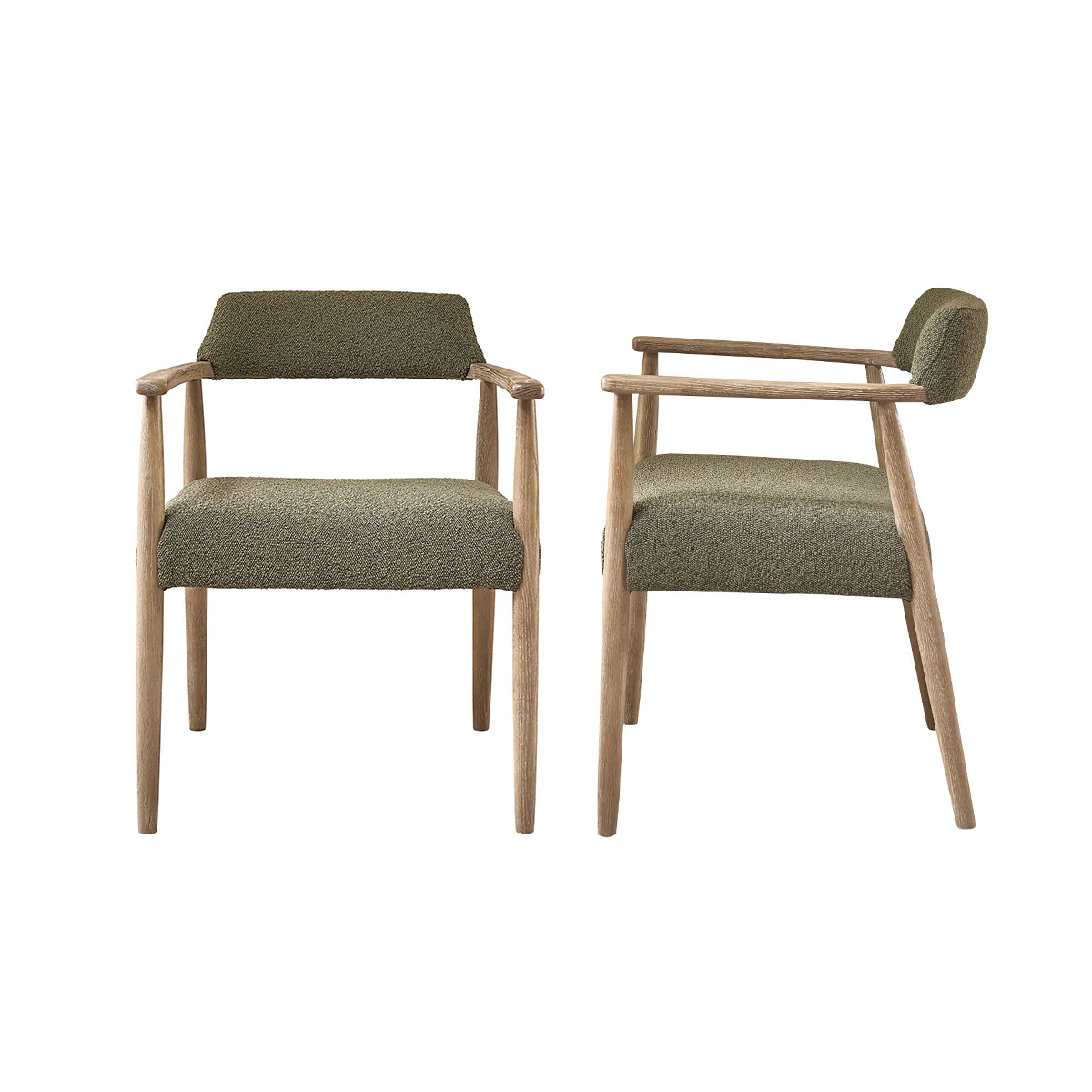Lot de 2 chaises en chêne et tissu bouclette kaki - Image 2