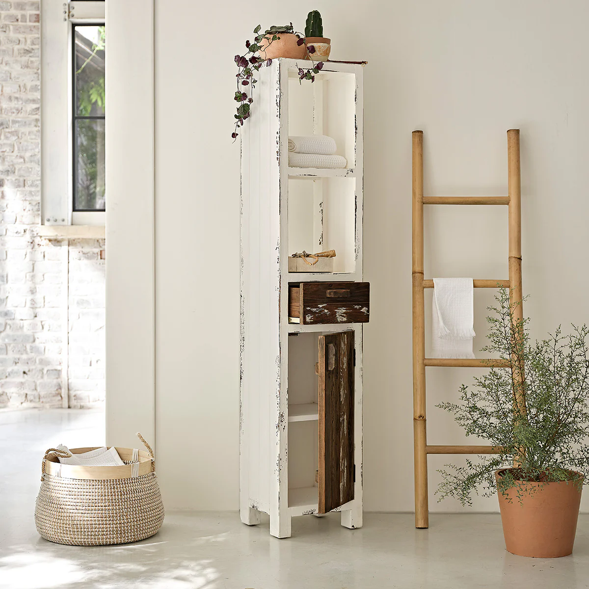 Colonne de salle de bain en bois recyclé massif 170 cm - Image 3