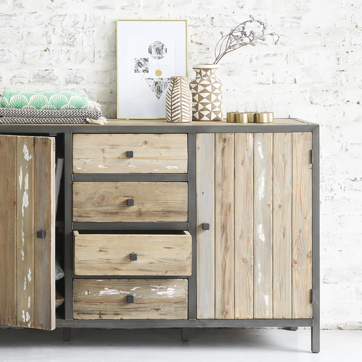 Commode en bois recyclé massif et métal 150 cm - Image 3
