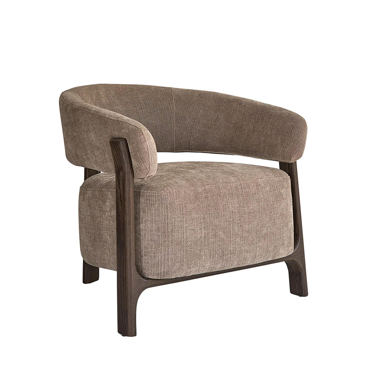 Fauteuil en chêne massif finition noyer et tissu chenille taupe - Image 2