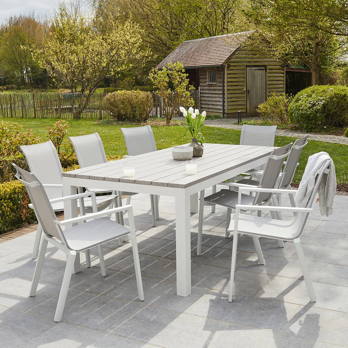Fauteuil de jardin en aluminium blanc et textilène gris - Image 6