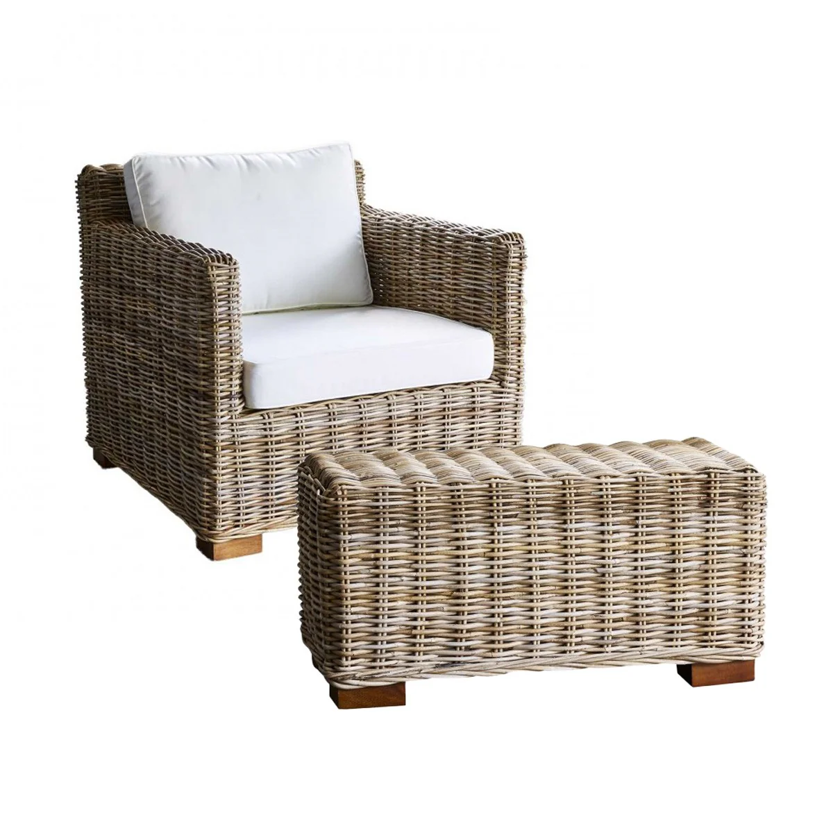 Fauteuil de jardin en kubu naturel avec pouf - Image 2